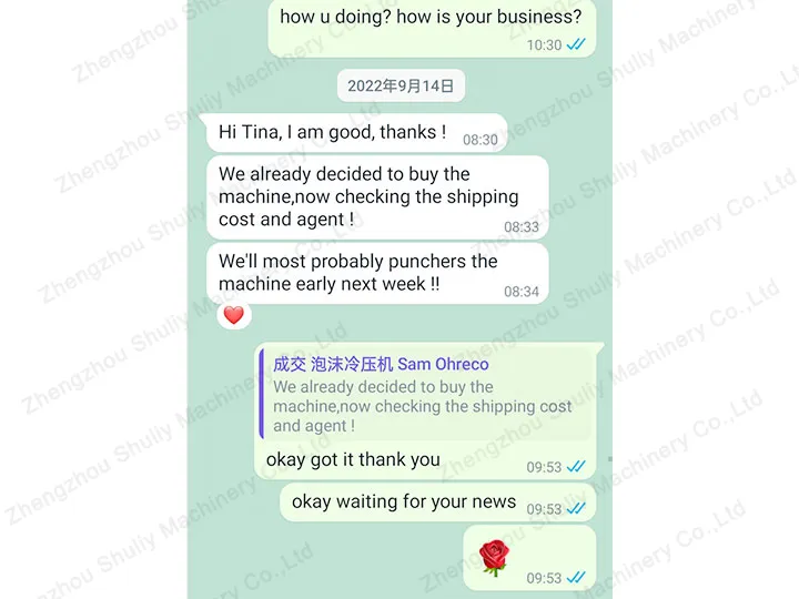 Screenshots of chat logs with customer